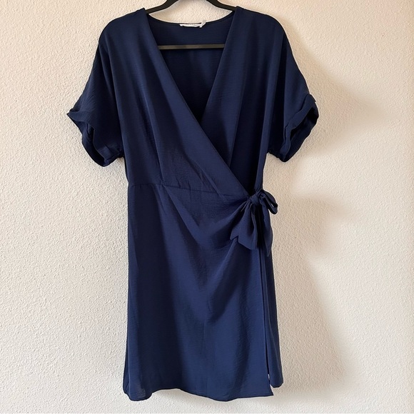 Lush Dresses & Skirts - LUSH Rolled Wrap Dress Sleeves Navy Blue Women Size XL